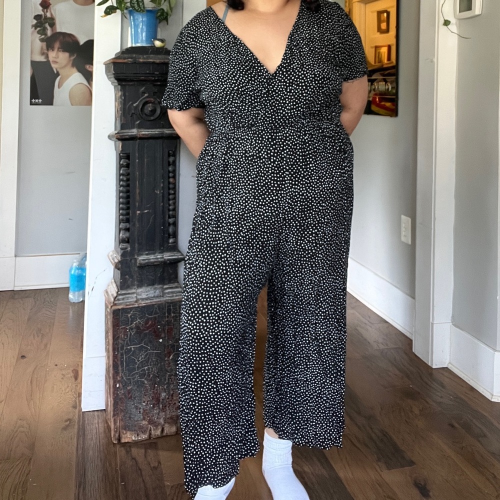 ASOS DESIGN Curve wrap waist culotte jumpsuit in mono spot